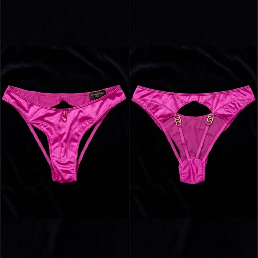 Honey Birdette Hot Pink Satin Cut-Out Thong
